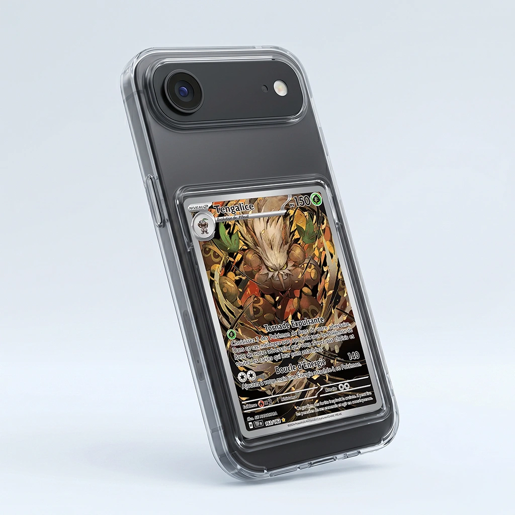 Coque iPhone AIR transparent avec slot pour carte (Pokémon, One Piece, Magic & TCG).