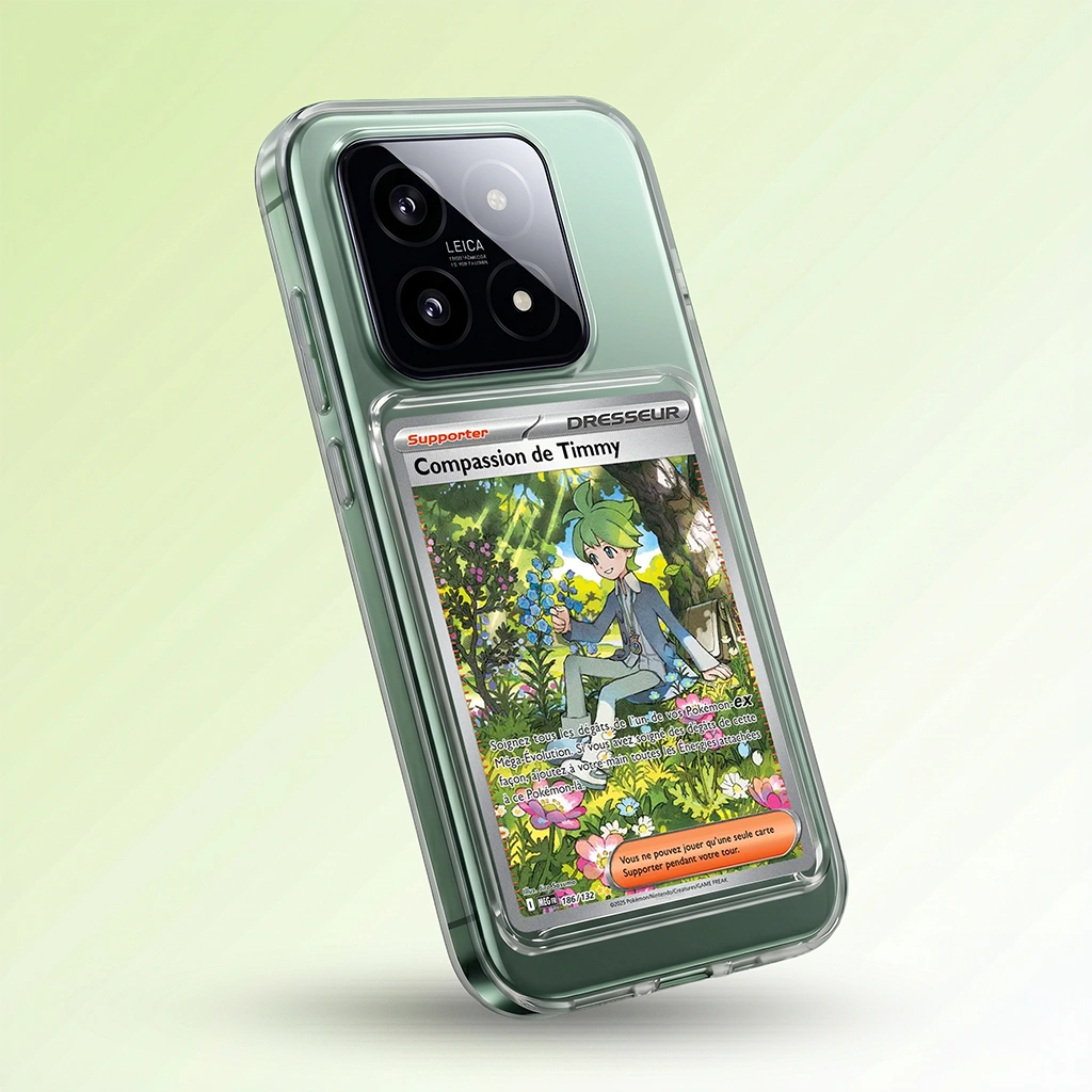 Coque Xiaomi 14 Pro transparente avec slot pour carte (Pokémon, One Piece, Magic & TCG).