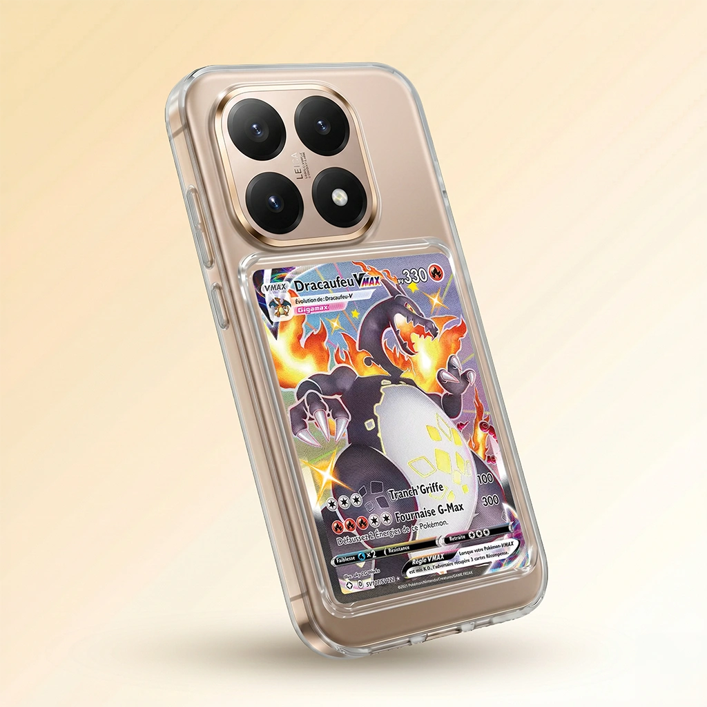 Coque Xiaomi 15T transparente avec slot pour carte (Pokémon, One Piece, Magic & TCG).
