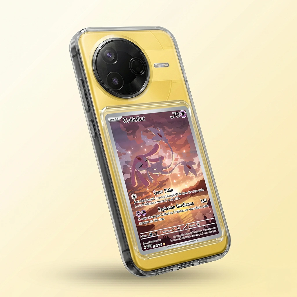 Coque Poco F7 Ultra transparente avec slot pour carte (Pokémon, One Piece, Magic & TCG).