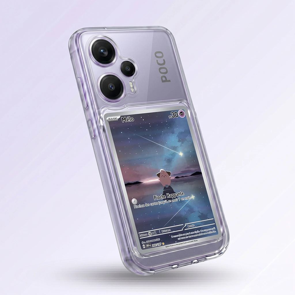 Coque Poco M6 transparente + slot carte (Pokémon, One Piece, Magic & TCG).