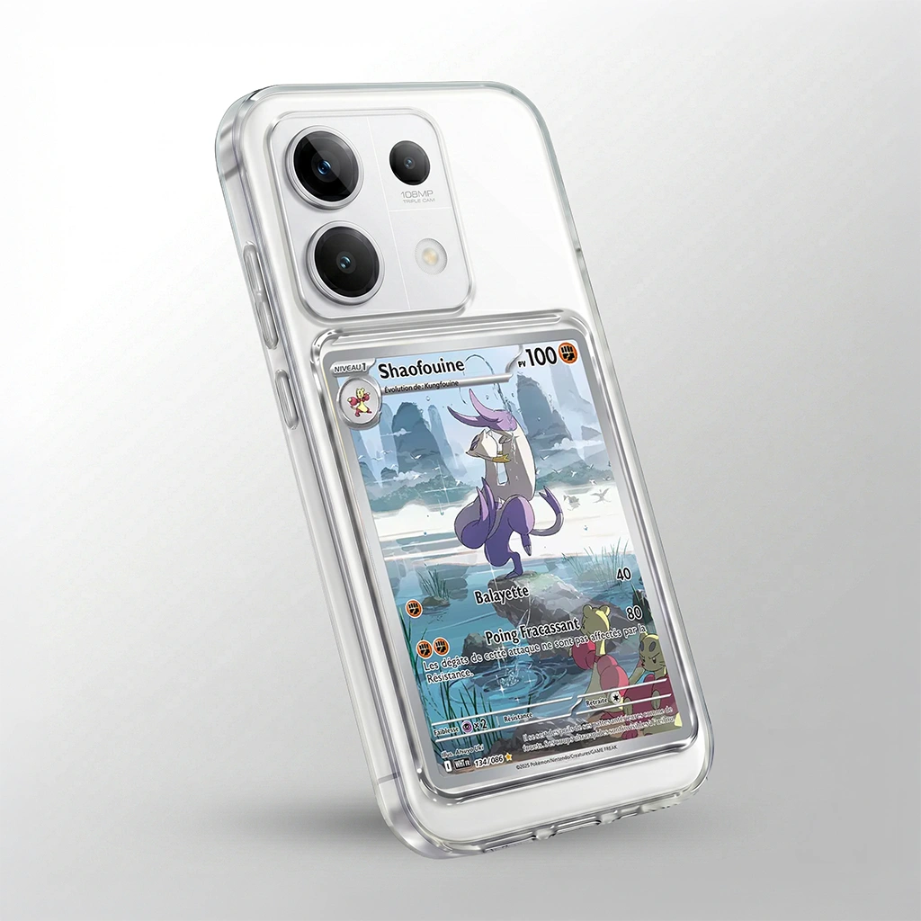 Coque Redmi 13 5G transparente + slot carte (Pokémon, One Piece, Magic & TCG).
