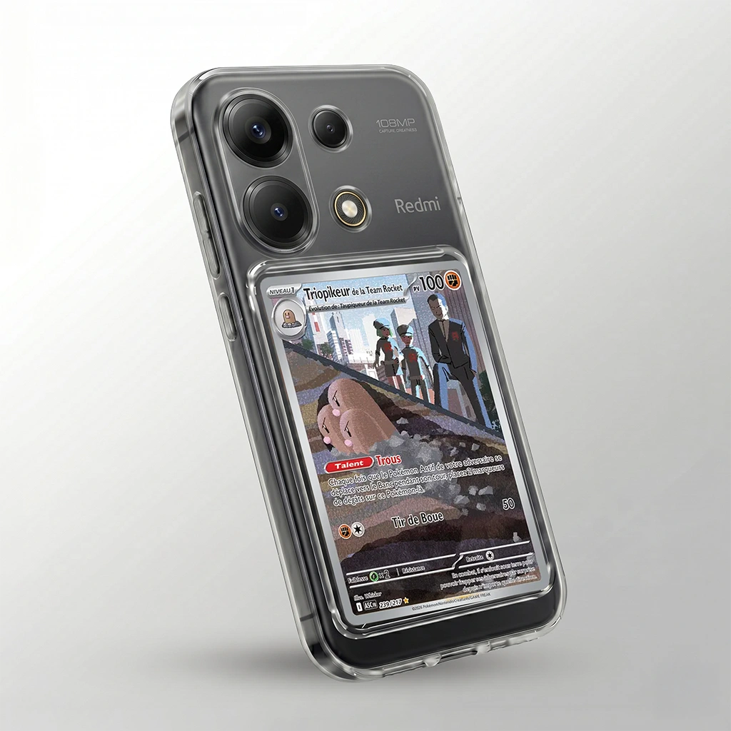 Coque Redmi Note 13 Pro transparente + slot carte (Pokémon, One Piece, Magic & TCG).