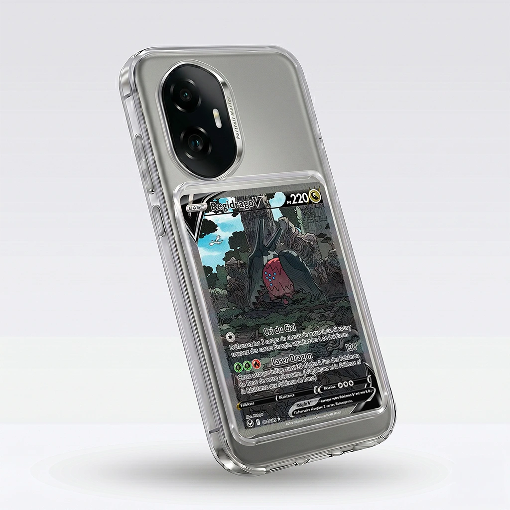 Coque Honor 300 transparente avec slot pour carte (Pokémon, One Piece, Magic & TCG).