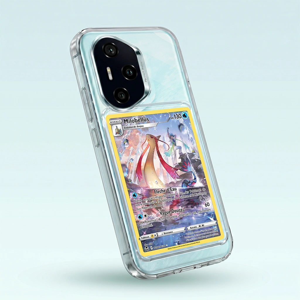 Coque Honor 300 Pro transparente avec slot pour carte (Pokémon, One Piece, Magic & TCG).