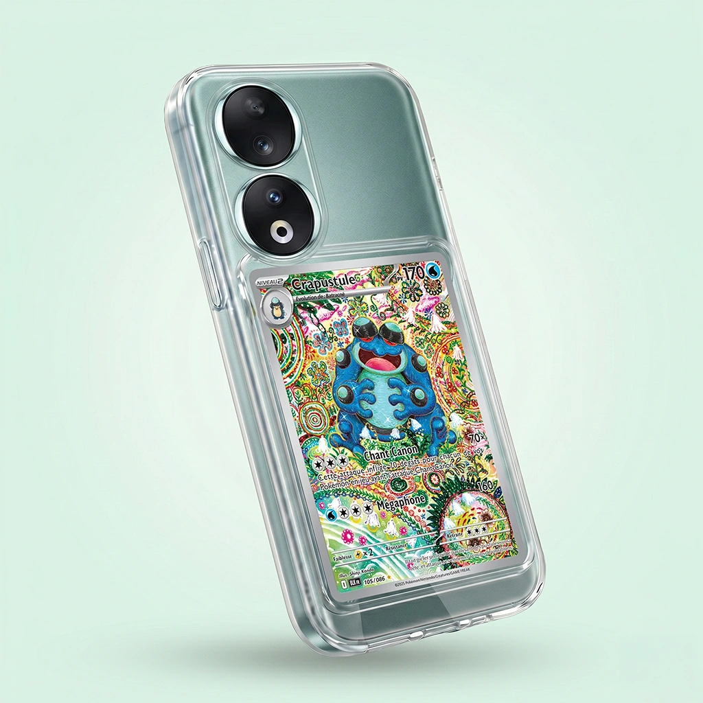 Coque Honor 90 transparente avec slot pour carte (Pokémon, One Piece, Magic & TCG).