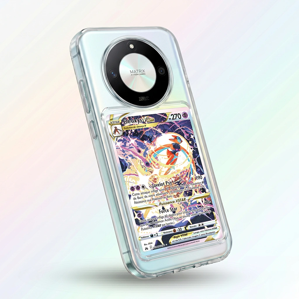 Coque Honor X60 transparente avec slot pour carte (Pokémon, One Piece, Magic & TCG).