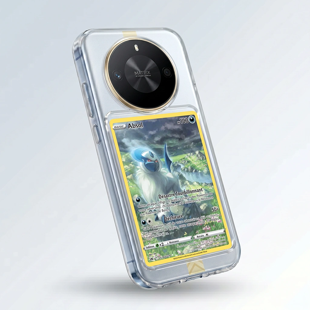 Coque Honor X50T  transparente avec slot pour carte (Pokémon, One Piece, Magic & TCG).