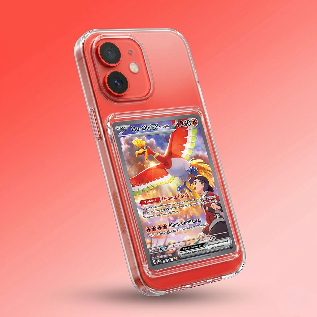 Coque iPhone 12 Pro transparente avec slot pour carte (Pokémon, One Piece, Magic & TCG).