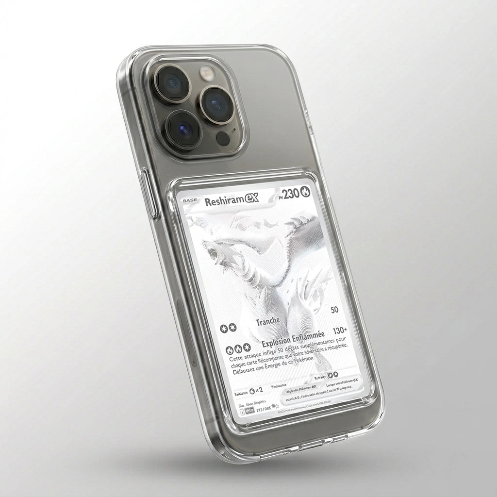 Coque iPhone 12 Pro transparente avec slot pour carte (Pokémon, One Piece, Magic & TCG).