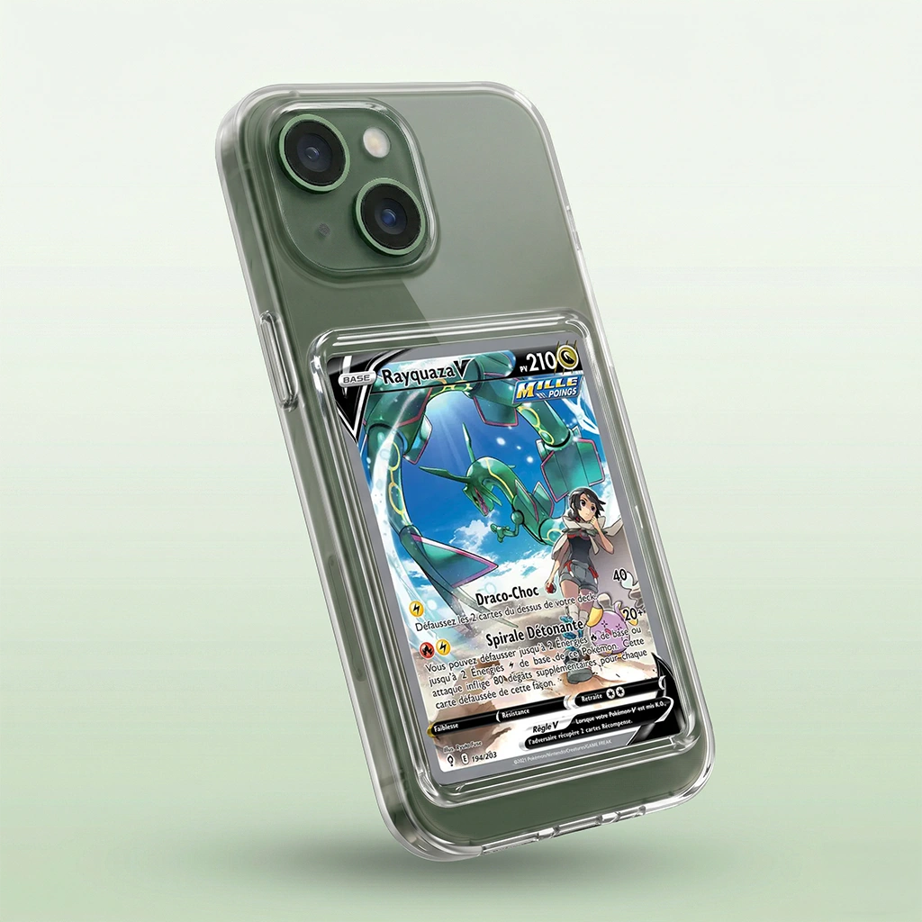 Coque iPhone 13 transparente avec slot pour carte (Pokémon, One Piece, Magic & TCG).