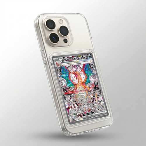 Coque iPhone 16 Pro transparente avec slot pour carte (Pokémon, One Piece, Magic & TCG).