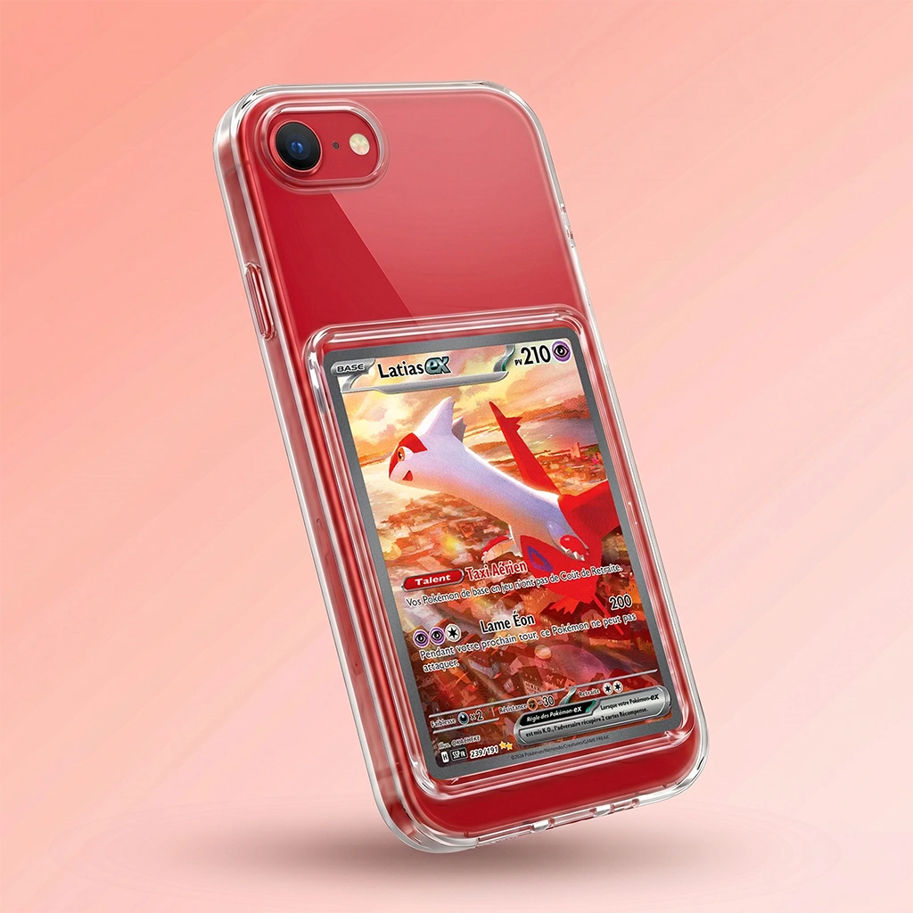 Coque IPhone SE 2-3ème gen transparent avec slot pour carte (Pokémon, One Piece, Magic & TCG).