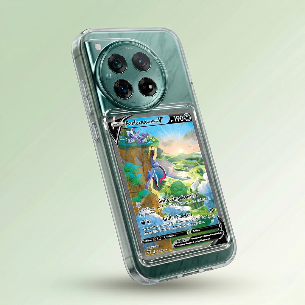 Coque OnePlus 12 transparente avec slot pour carte (Pokémon, One Piece, Magic & TCG).