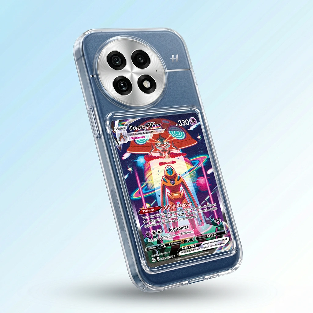 Coque OnePlus 13 transparente avec slot pour carte (Pokémon, One Piece, Magic & TCG).