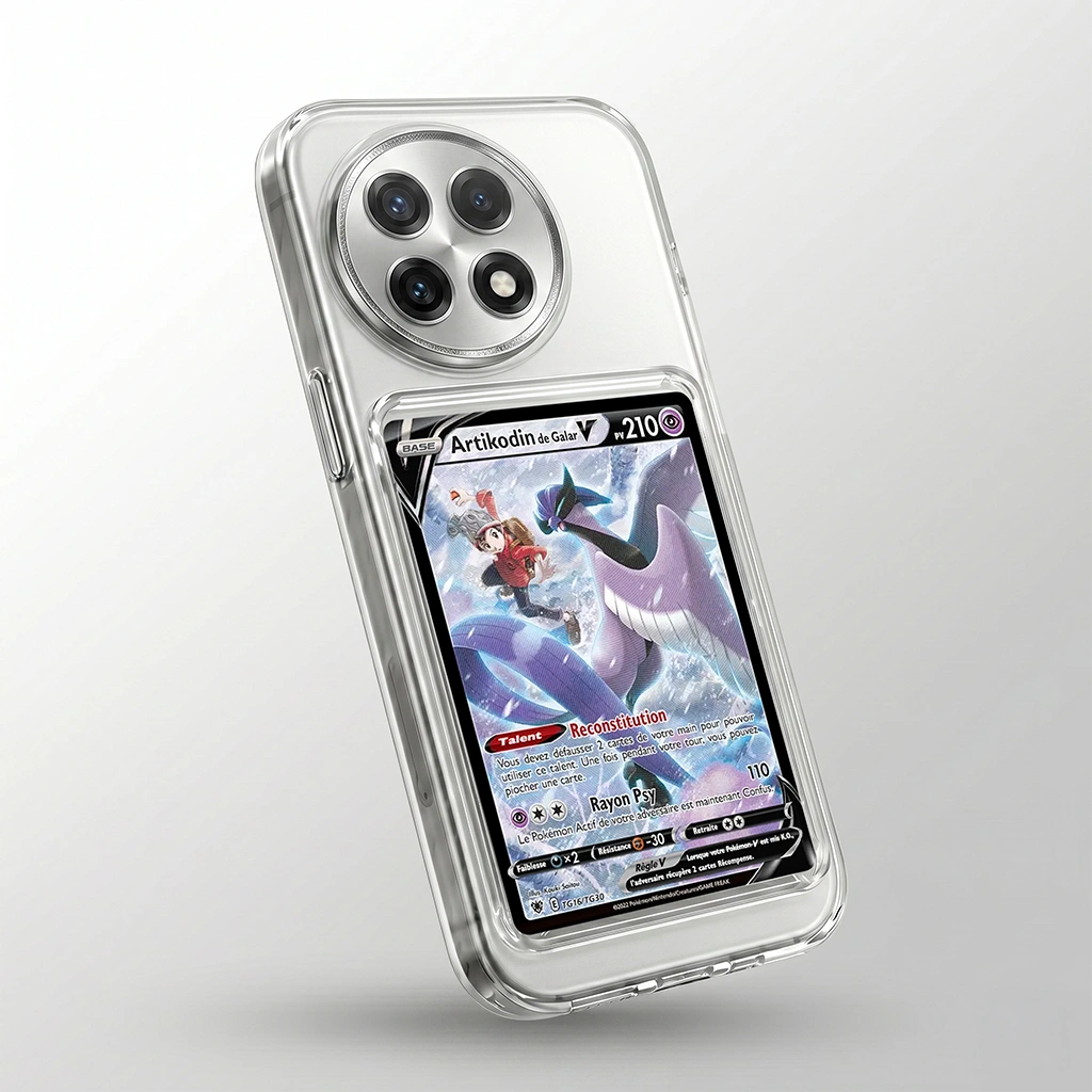 Coque OnePlus 13R transparente avec slot pour carte (Pokémon, One Piece, Magic & TCG).