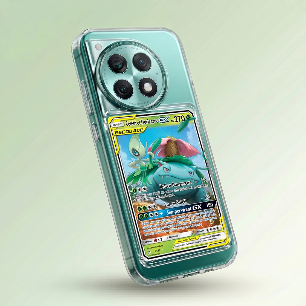 Coque OnePlus Ace 2 Pro transparente avec slot pour carte (Pokémon, One Piece, Magic & TCG).