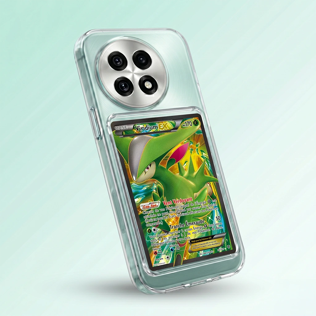 Coque OnePlus Ace 5 transparente avec slot pour carte (Pokémon, One Piece, Magic & TCG).