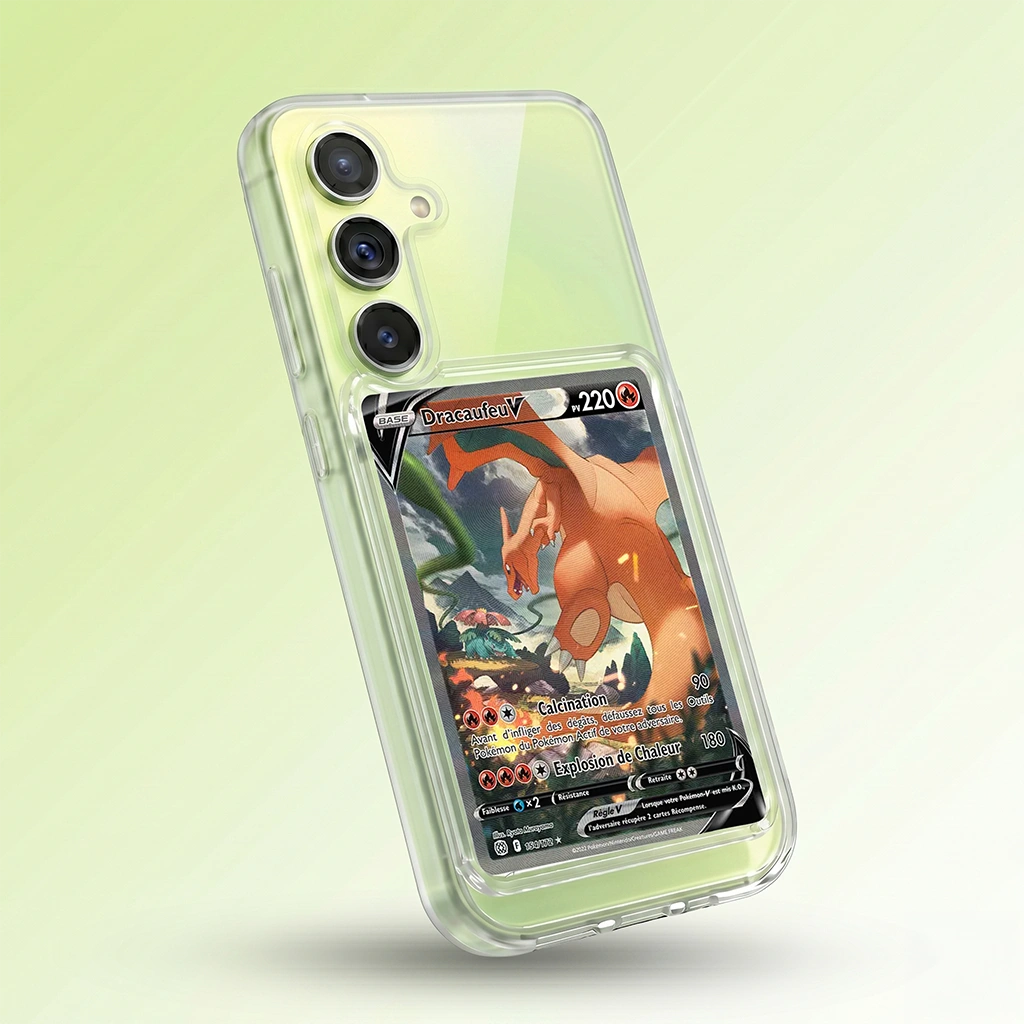 Coque Samsung A24 transparente avec slot pour carte (Pokémon, One Piece, Magic & TCG).
