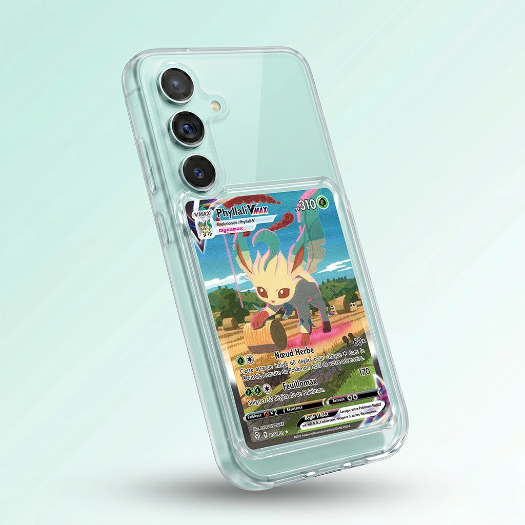 Coque Samsung A26 transparente avec slot pour carte (Pokémon, One Piece, Magic & TCG).