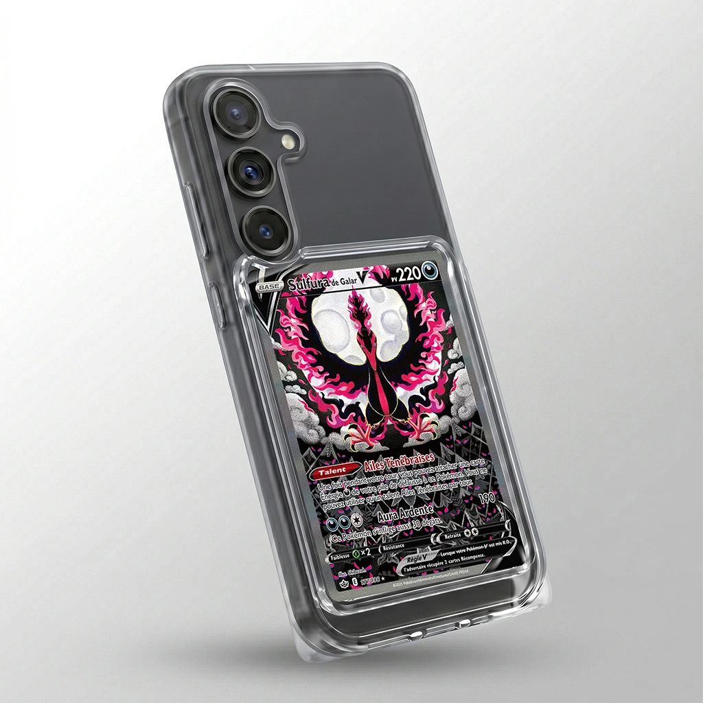 Coque Samsung A34 transparente avec slot pour carte (Pokémon, One Piece, Magic & TCG).
