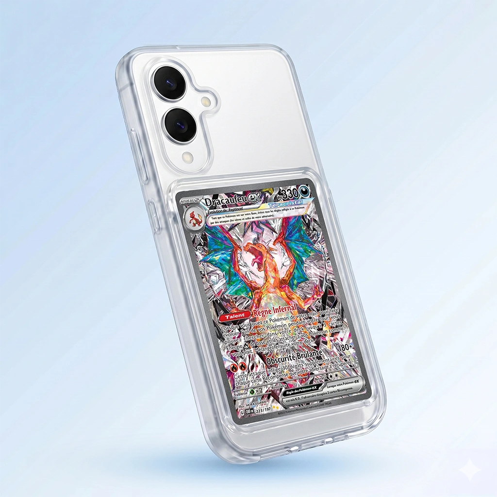 Coque Samsung S25 Edge transparente avec slot pour carte (Pokémon, One Piece, Magic & TCG).