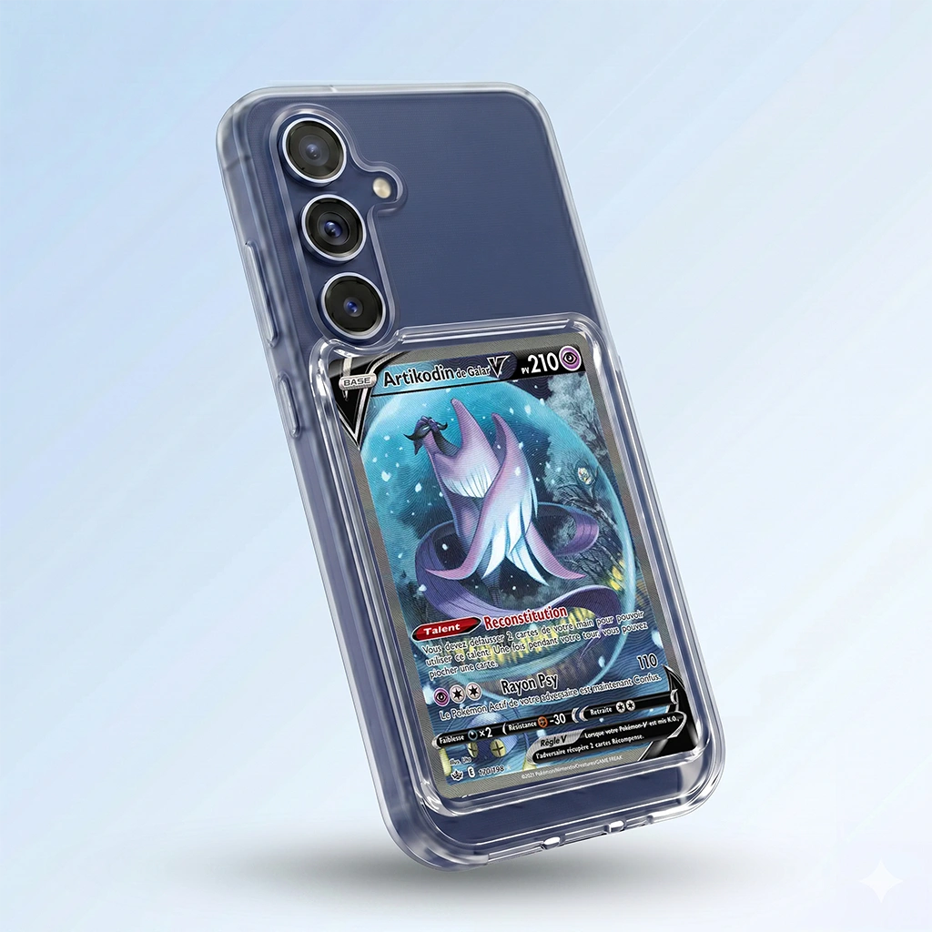 Coque Samsung S25 FE transparente avec slot pour carte (Pokémon, One Piece, Magic & TCG).