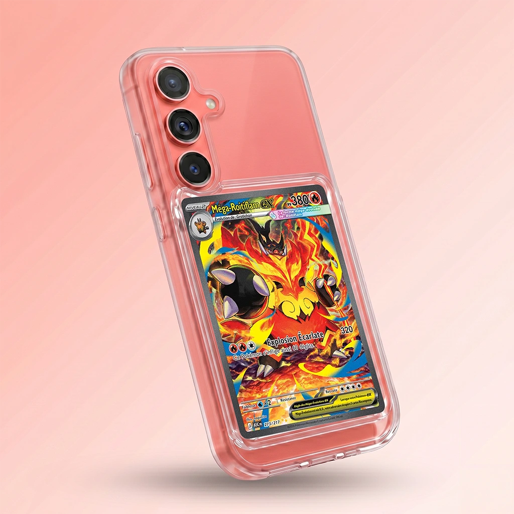 Coque Samsung S25 Plus transparente avec slot pour carte (Pokémon, One Piece, Magic & TCG).