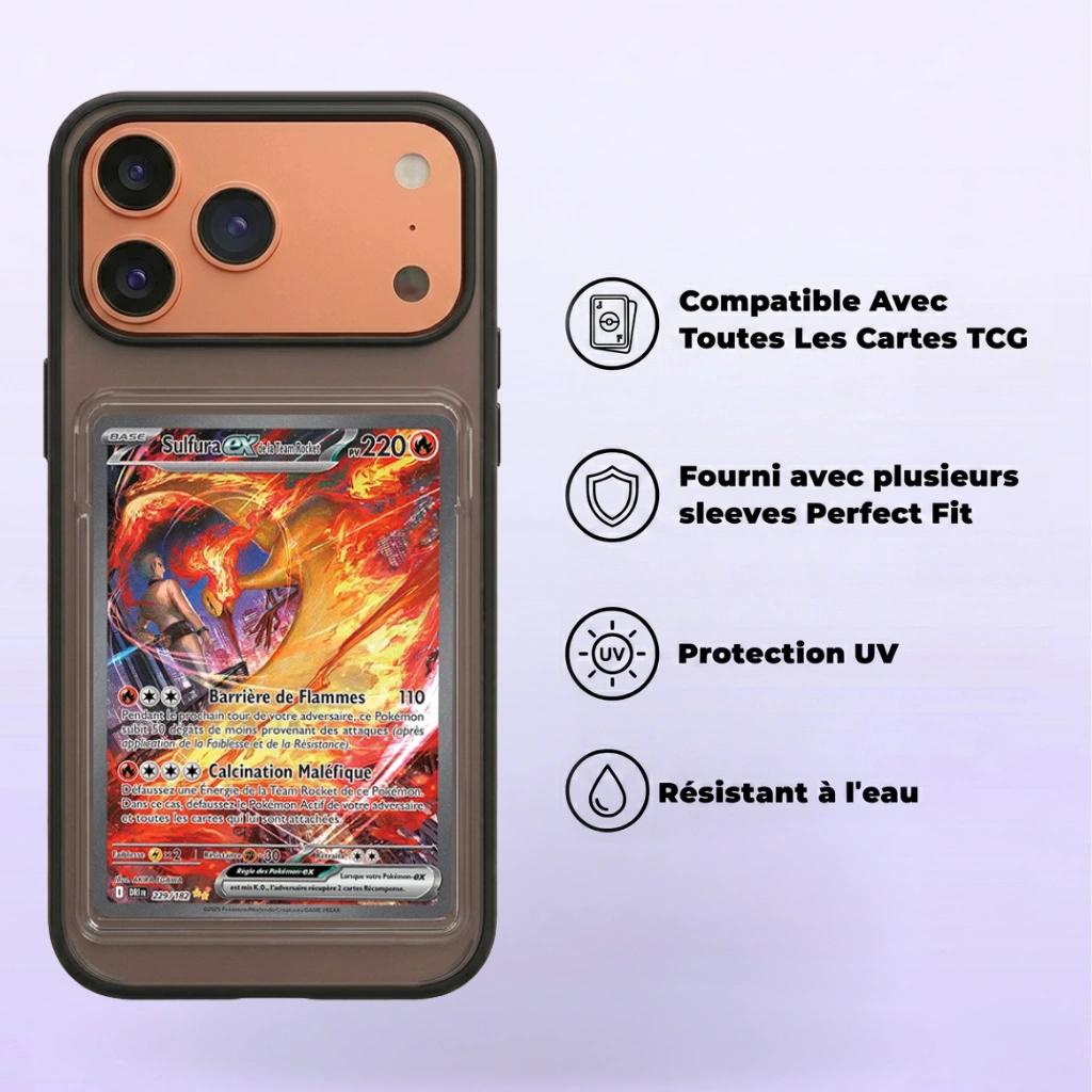 Coque IPhone 17 pro noire avec slot pour carte résistante aux chocs à l'eau et aux UV