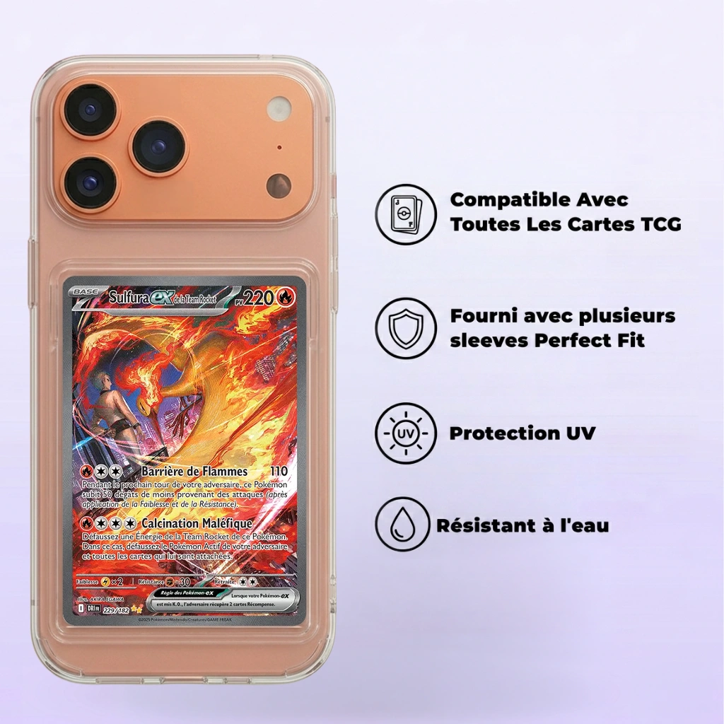 Coque IPhone 17 pro transparent avec slot pour carte résistante aux chocs à l'eau et aux UV